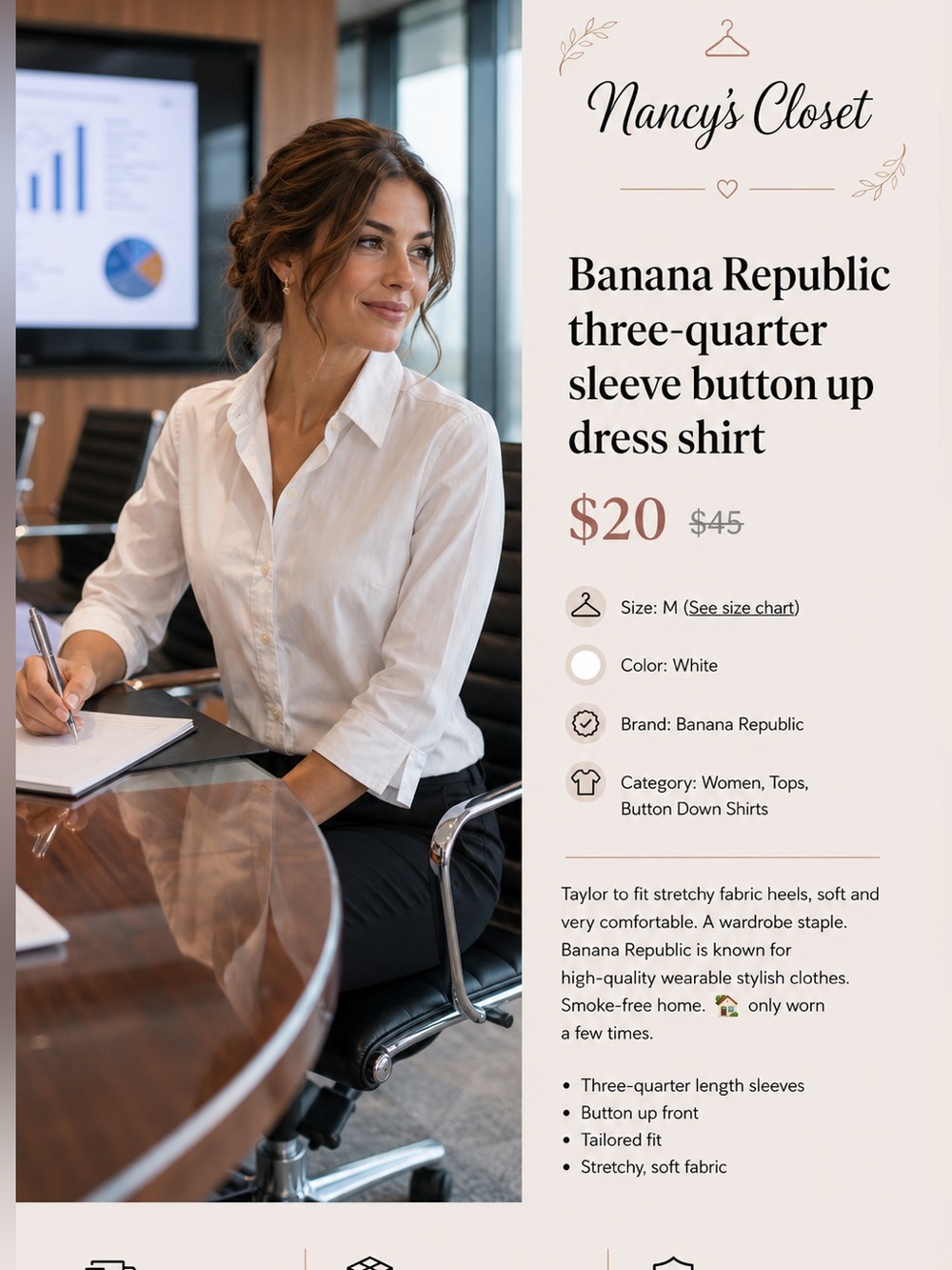 Banana Republic three-quarter sleeve button up dress shirt